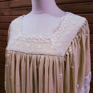 Ethereal Boho Womens Size Large Chic Flowy Lace Chiffon Mini Dress Cottage